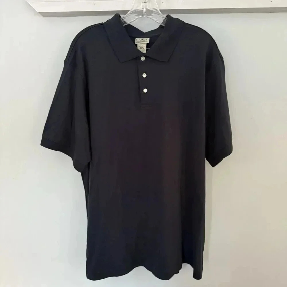 Vintage‎ LL Bean Mens Large Short Sleeve Rugby Polo Shirt Navy